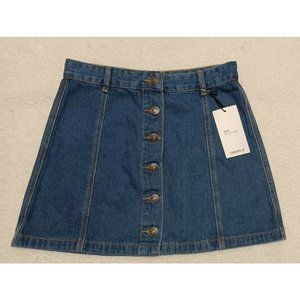 Forever 21 Womens Blue Denim A Line Mini Skirt Sz S Front Button